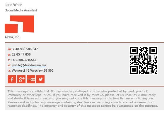 570x390 Simple Email Signature With Social Media Buttons And Qr Code
