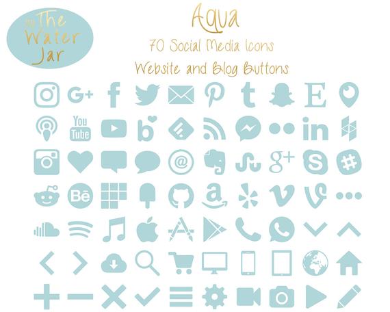 570x456 Social Media Icons In Aquamarine Blue Green Website Blog Etsy