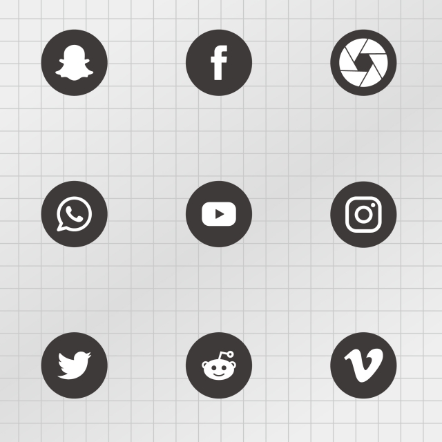 640x640 Black And White Social Media Icons, Color Icon, App Icon, Web Icon