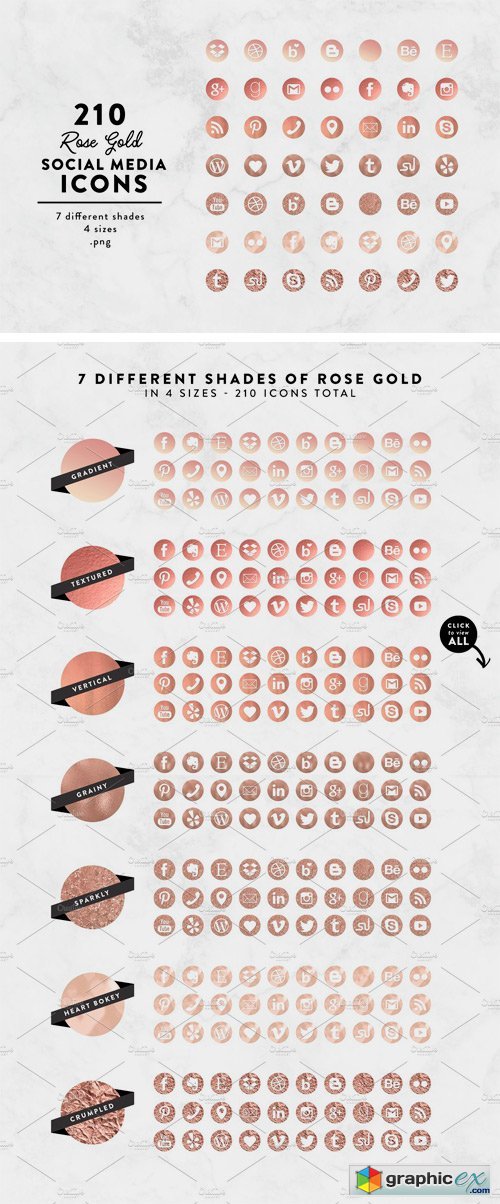 500x1204 Rose Gold Social Media Icons Free Download Vector Stock Image