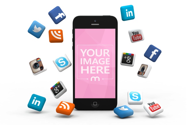 650x433 Iphone With Social Media Icons Mockup