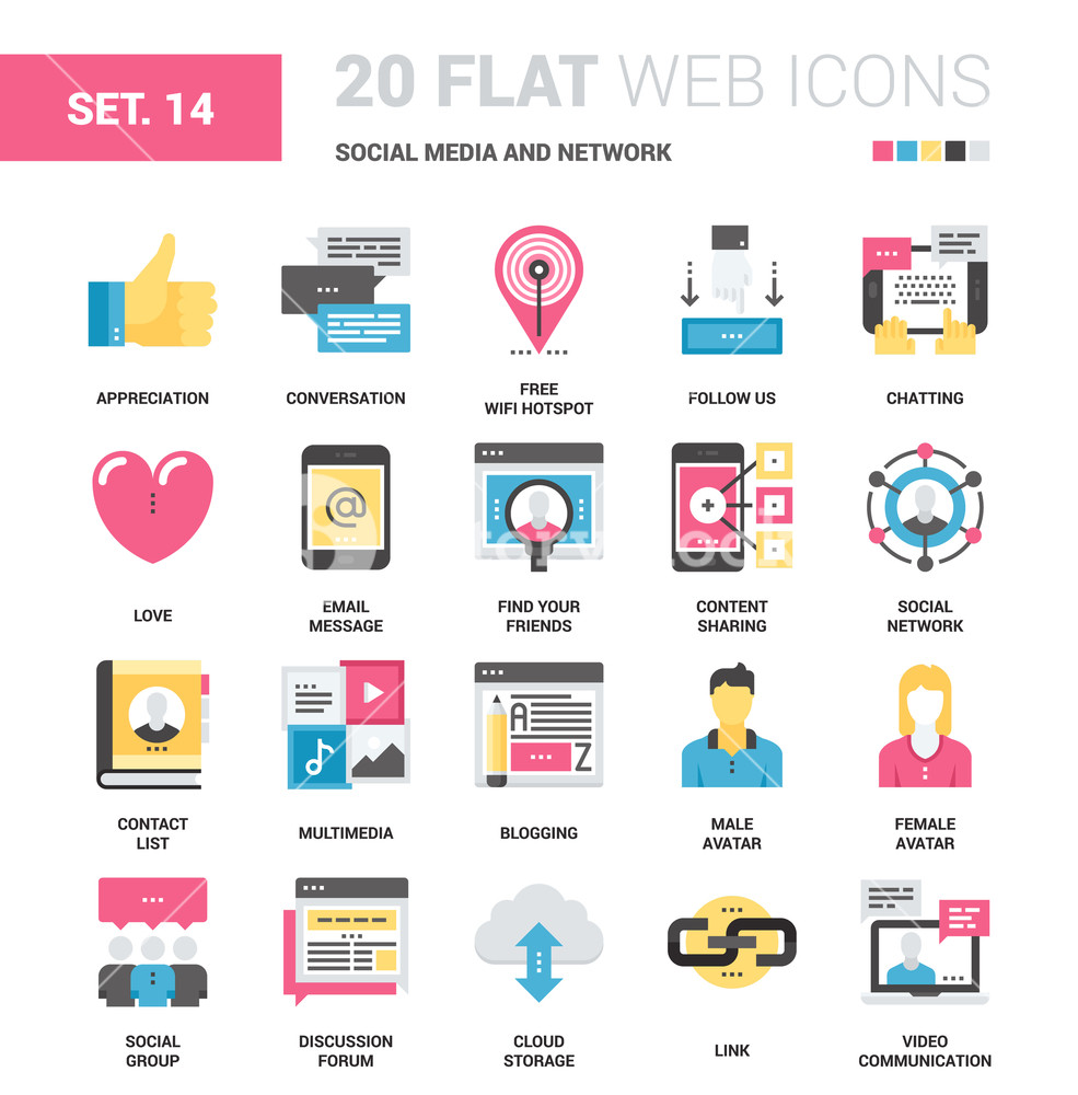 985x1000 Vector Set Of Social Media And Network Flat Web Icons Each Icon