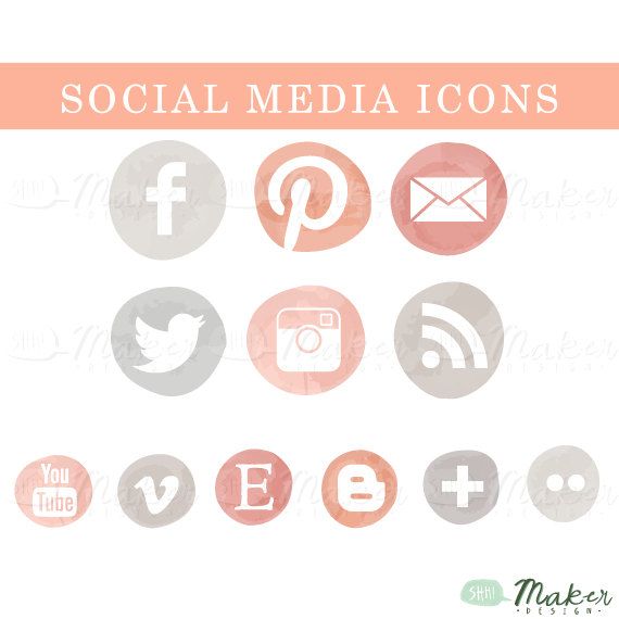 Coral Grey Ombre Social Media Icon Set 570x570 Coral Grey Ombre Social Media Icon Set