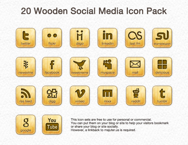 650x500 Wooden Social Media Icon Pack