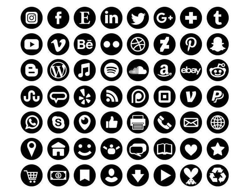 794x614 Black Social Media Icons Set Png Vector Transparent Etsy