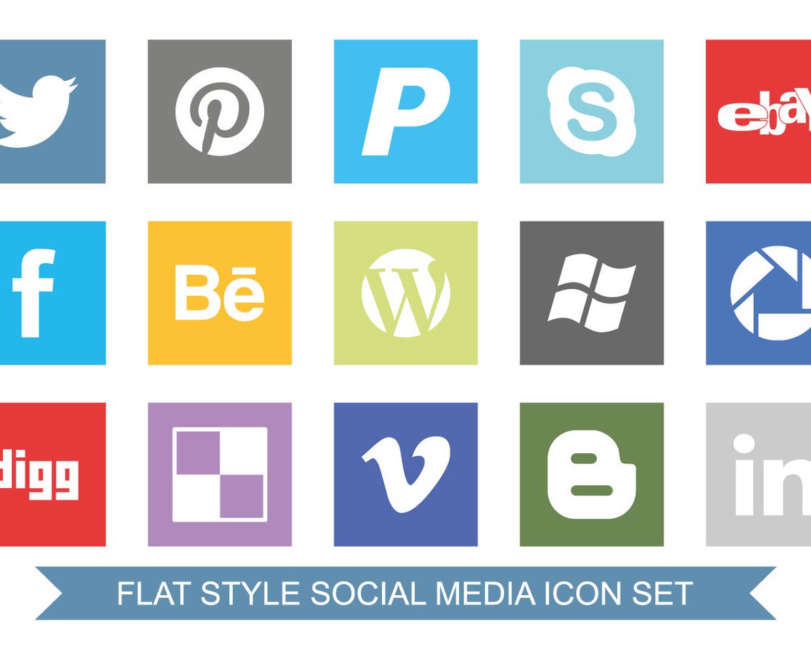 1136x936 Flat Style Social Media Icon Set Vector Art Graphics