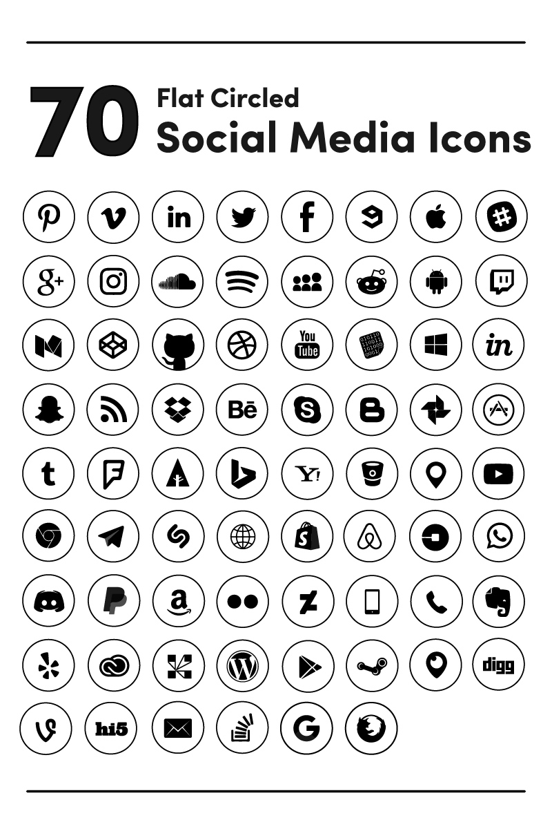 800x1200 Black Circled Social Media Iconset Template