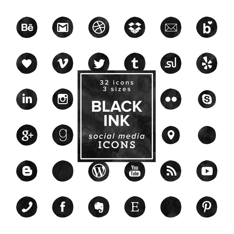 794x794 Black Ink Social Media Icons Set Icons Png Size Etsy