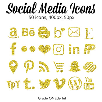 350x350 Gold Glitter Social Media Icon Set Snapchat Instagram