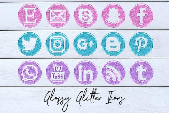570x380 Glossy Glitter, Social Media Icons, Glitter Stickers Style, Shiny