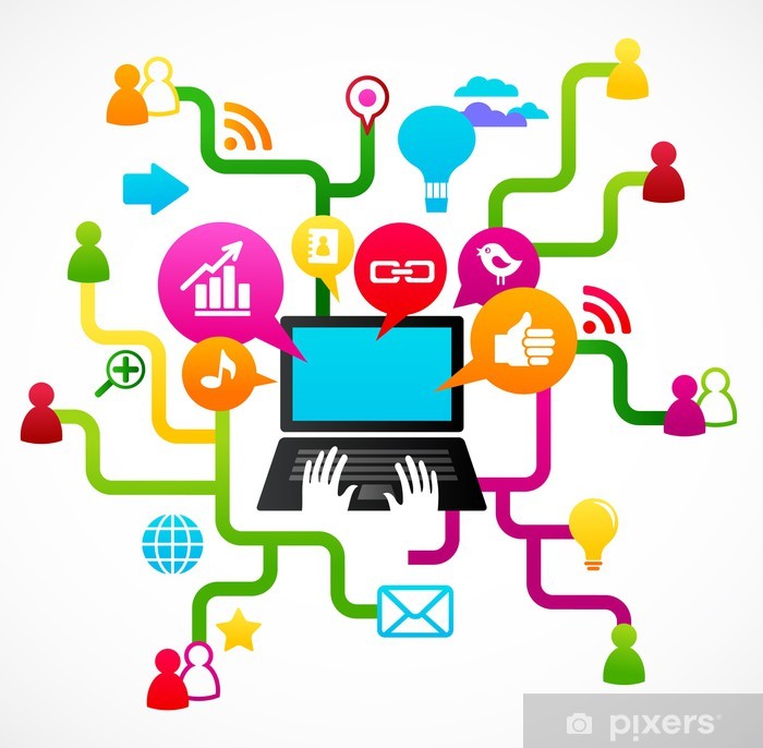 700x686 Social Network Background With Media Icons Sticker