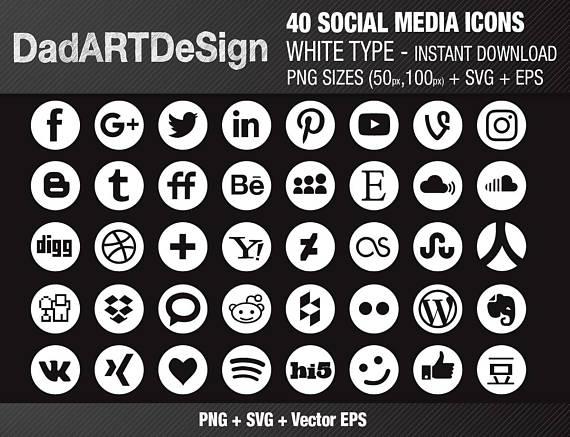 570x437 Social Media Icons Set Round White Dadartdesign