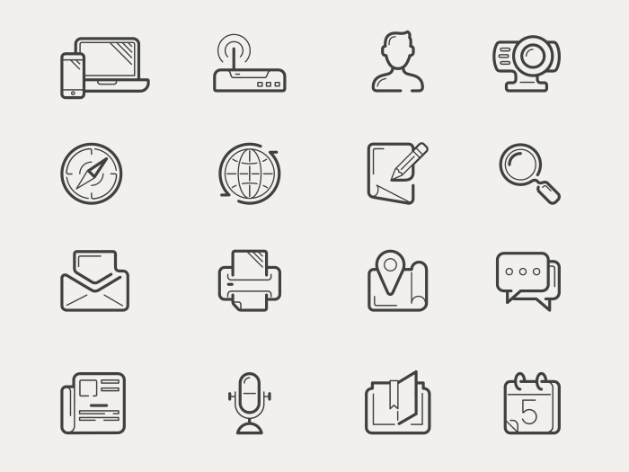 700x525 Internet Communication And Social Media Line Icon Set