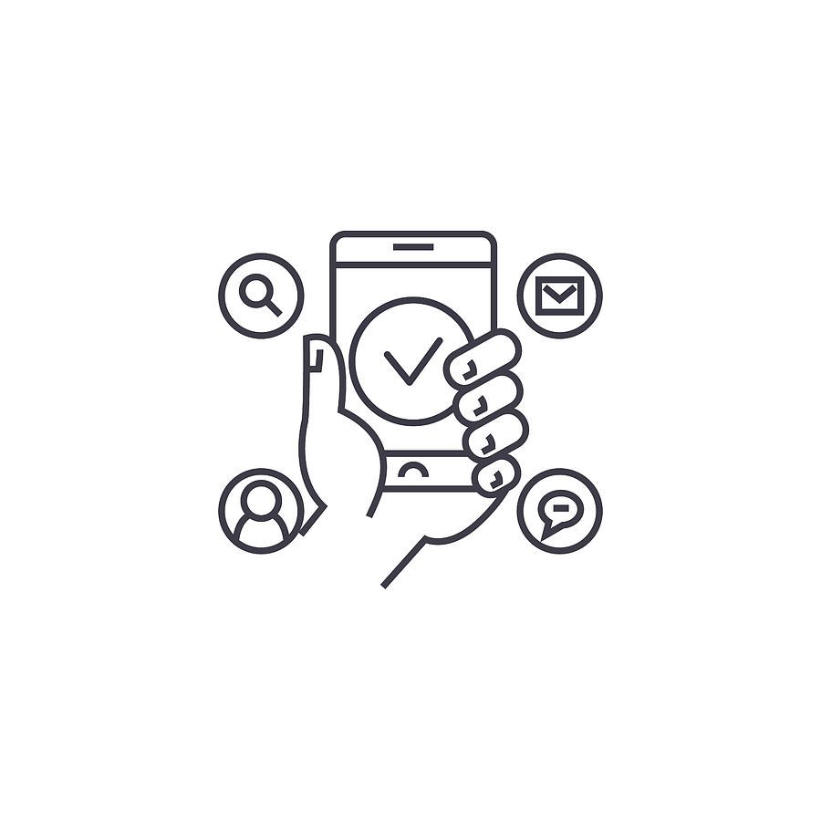 900x900 Social Media Marketing Vector Line Icon, Sign, Illustration