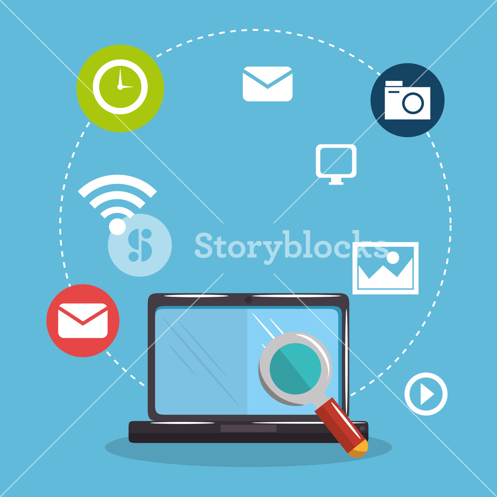 1000x1000 Laptop With Social Media Marketing Icons Vector Illustration