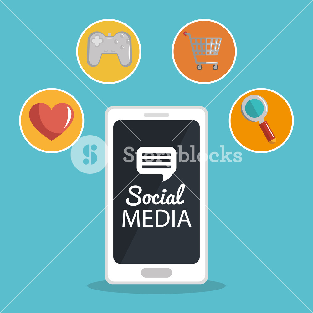 1000x1000 Smartphone With Social Media Marketing Icons Vector Illustration