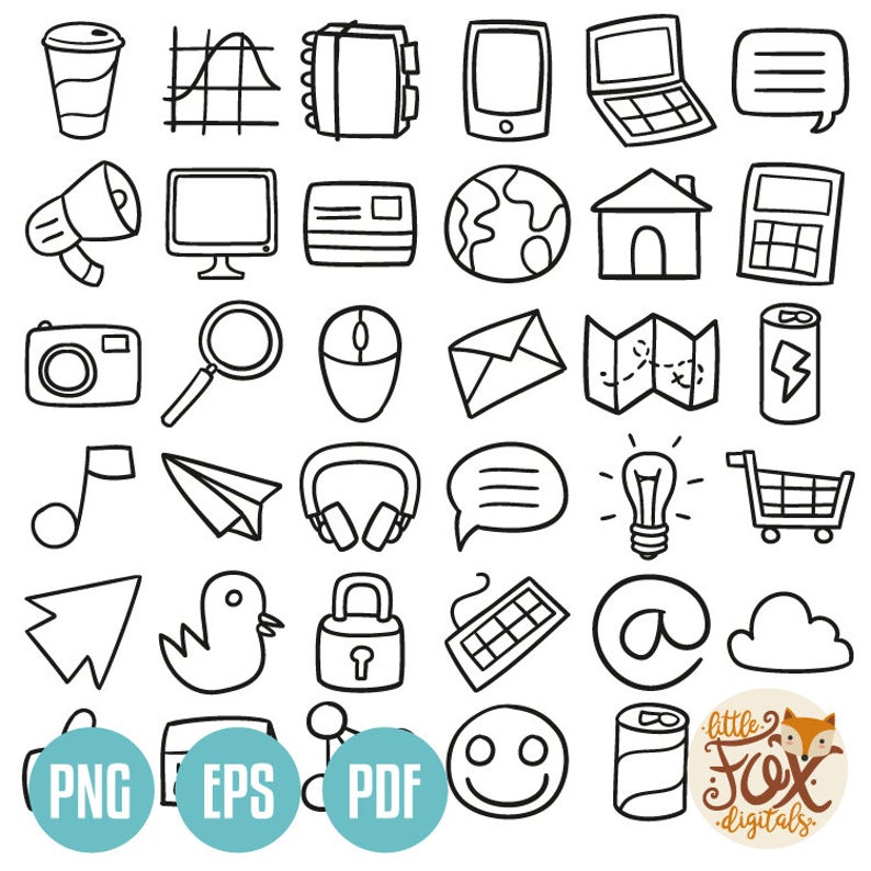 794x794 Social Media Web Doodle Icons Clipart Scrapbook Set Design Etsy