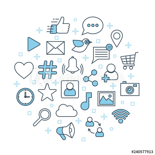 500x500 Social Network Poster Thin Line Icons Set Marketing Concept