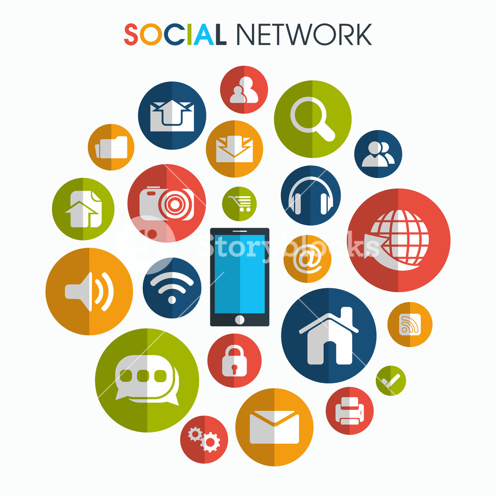 1000x1000 Colorful Social Media And Networking Icons Royalty Free Stock