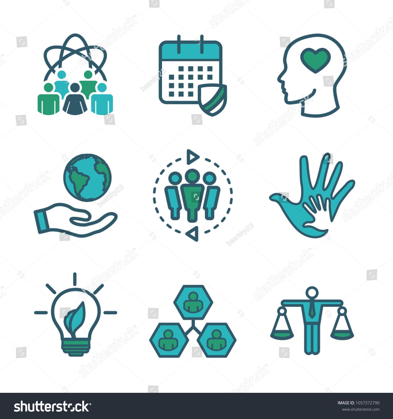 1500x1600 Social Responsibility Outline Icon Set With Honesty, Integrity