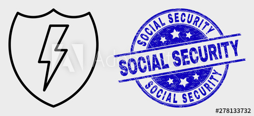 500x229 Vector Contour Electric Shield Icon And Social Security Seal Blue