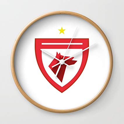 Dinamo Bucharest Icon Wall Clock Natural Frame, White 425x425 Dinamo Bucharest Icon Wall Clock Natural Frame, White