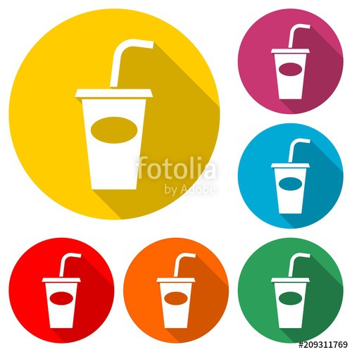 500x500 Soda Icon, Drink Icon, Disposable Cup, Color Icon With Long Shadow