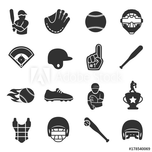 500x500 Baseball And Softball Icon Set, Isolated Vector Monochrome