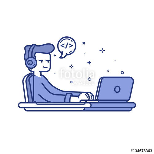 500x500 Vector Illustration Of Blue Icon In Flat Line Style Linear Cute