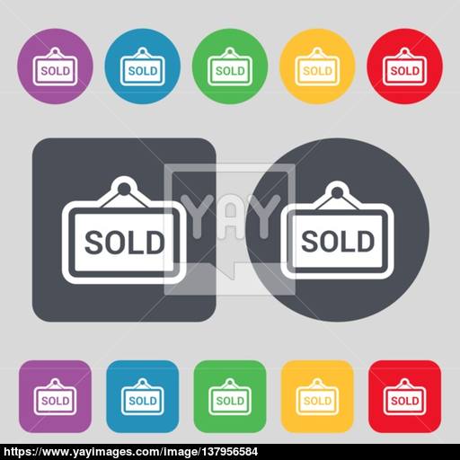 512x512 Sold Icon Sign A Set Of Colored Buttons Flat Design Vector