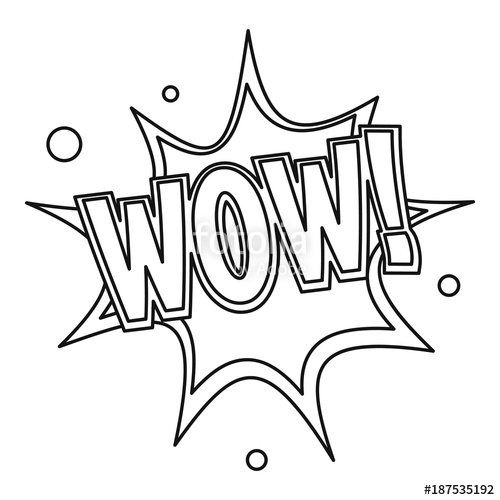 500x500 Wow, Text Sound Effect Icon, Outline Style Stock Image
