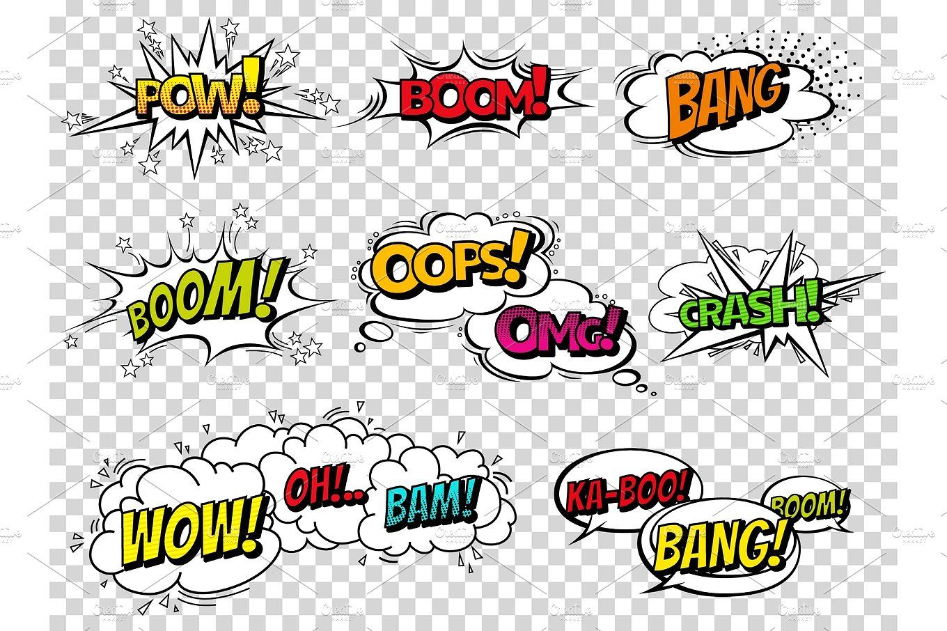 1360x906 Comic Book Sound Effect Speech Bubbles, Expressions Collection