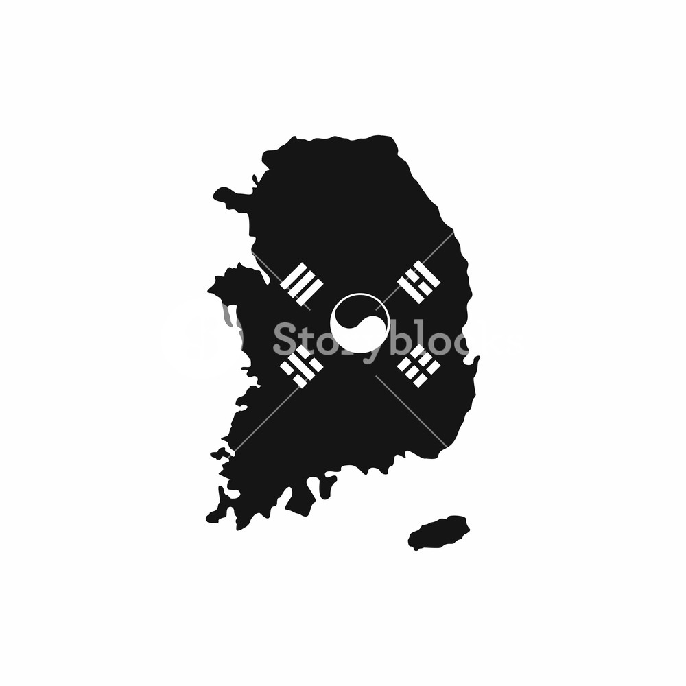 1000x1000 South Korea Map With National Flag Icon In Simple Style Isolated