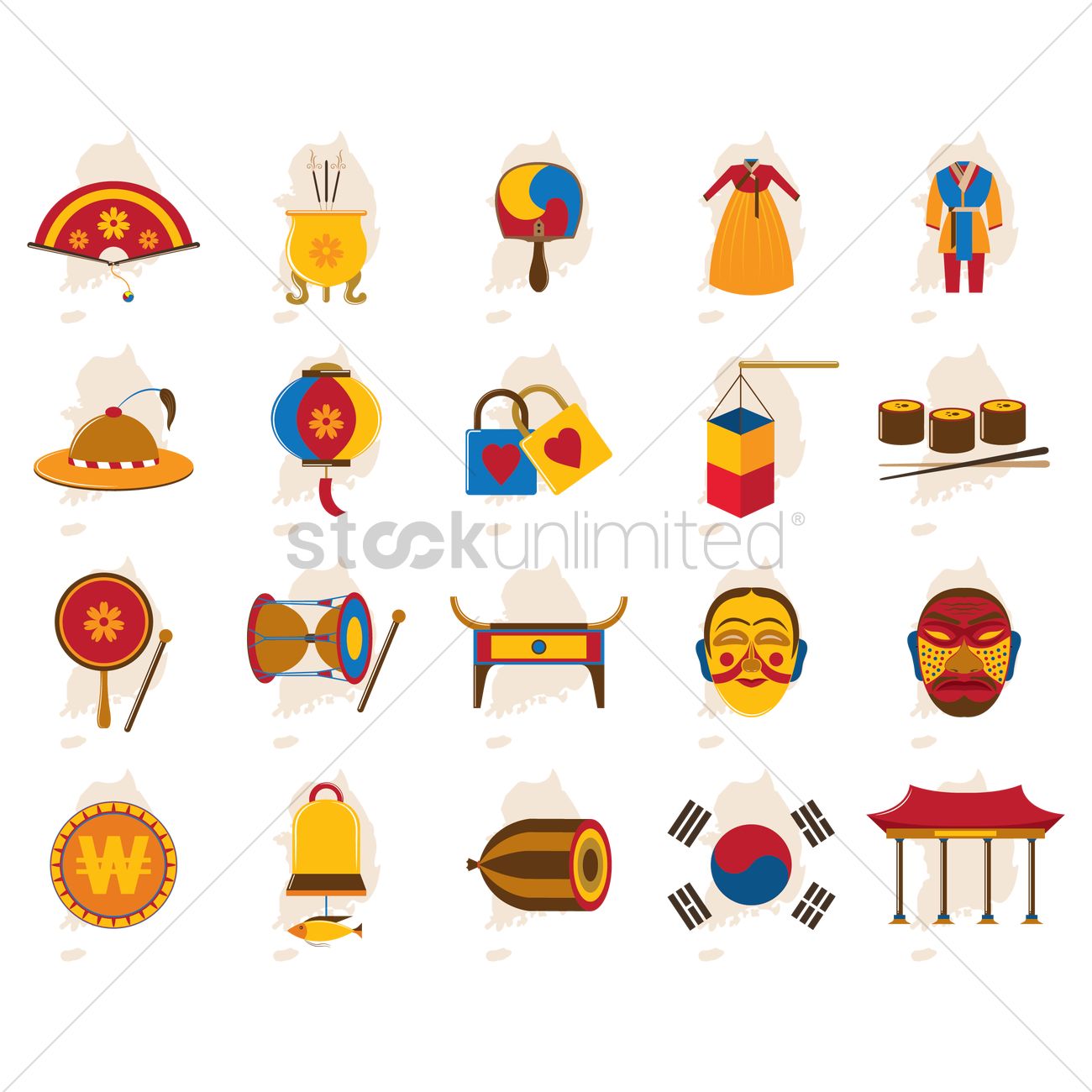 1300x1300 Set Of South Korea Icons Vector Image