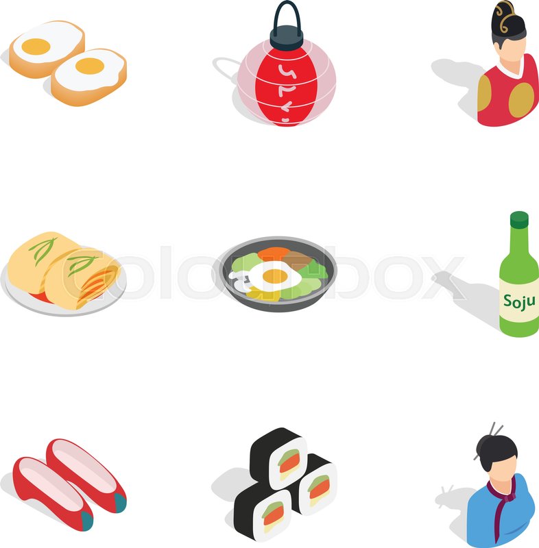 786x800 South Korea Icons Set Isometric Stock Vector Colourbox