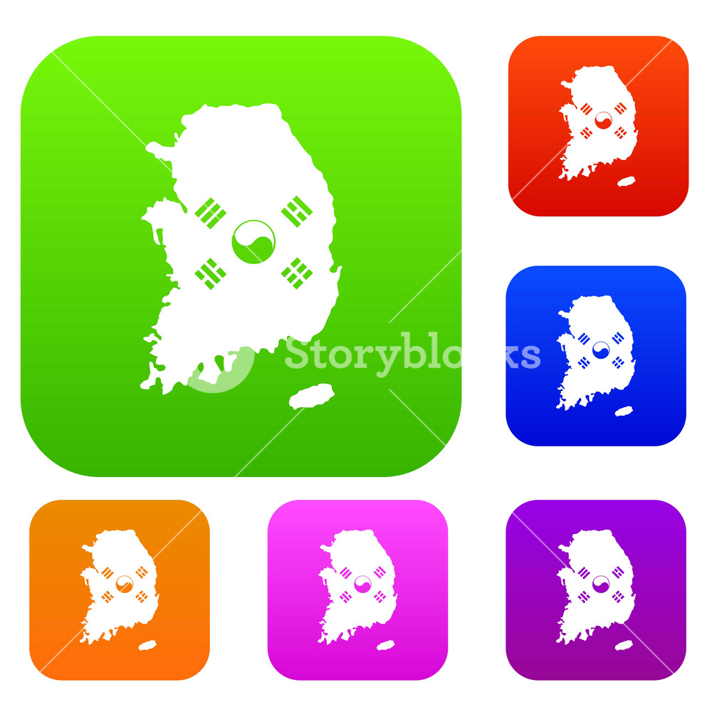 1000x1000 South Korea Map With National Flag Set Icon In Different Colors