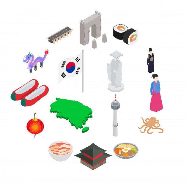 626x626 South Korea Icon Set, Isometric Style Vector Premium Download