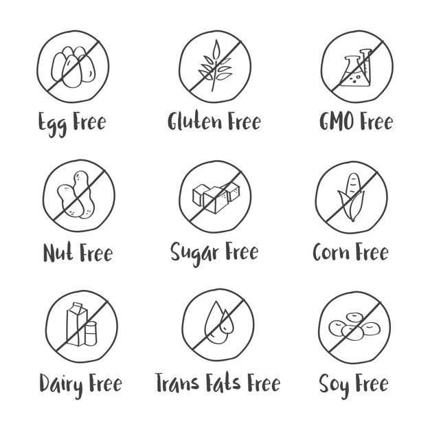 626x626 Illustration Of Food Allergy Icons Isolated Vector Free Download