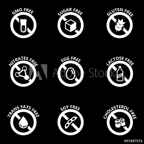 500x500 Vector White Food Dietary Labels Icon Set Food Dietary Labels