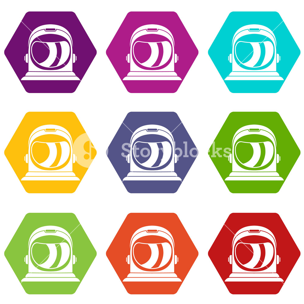 1000x1000 Space Helmet Icon Set Many Color Hexahedron Isolated On White