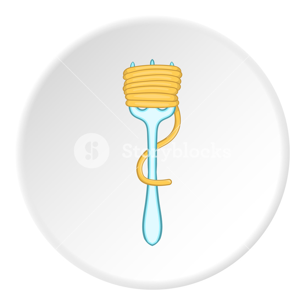 1000x1000 Fork With Spaghetti Icon In Cartoon Style On White Circle