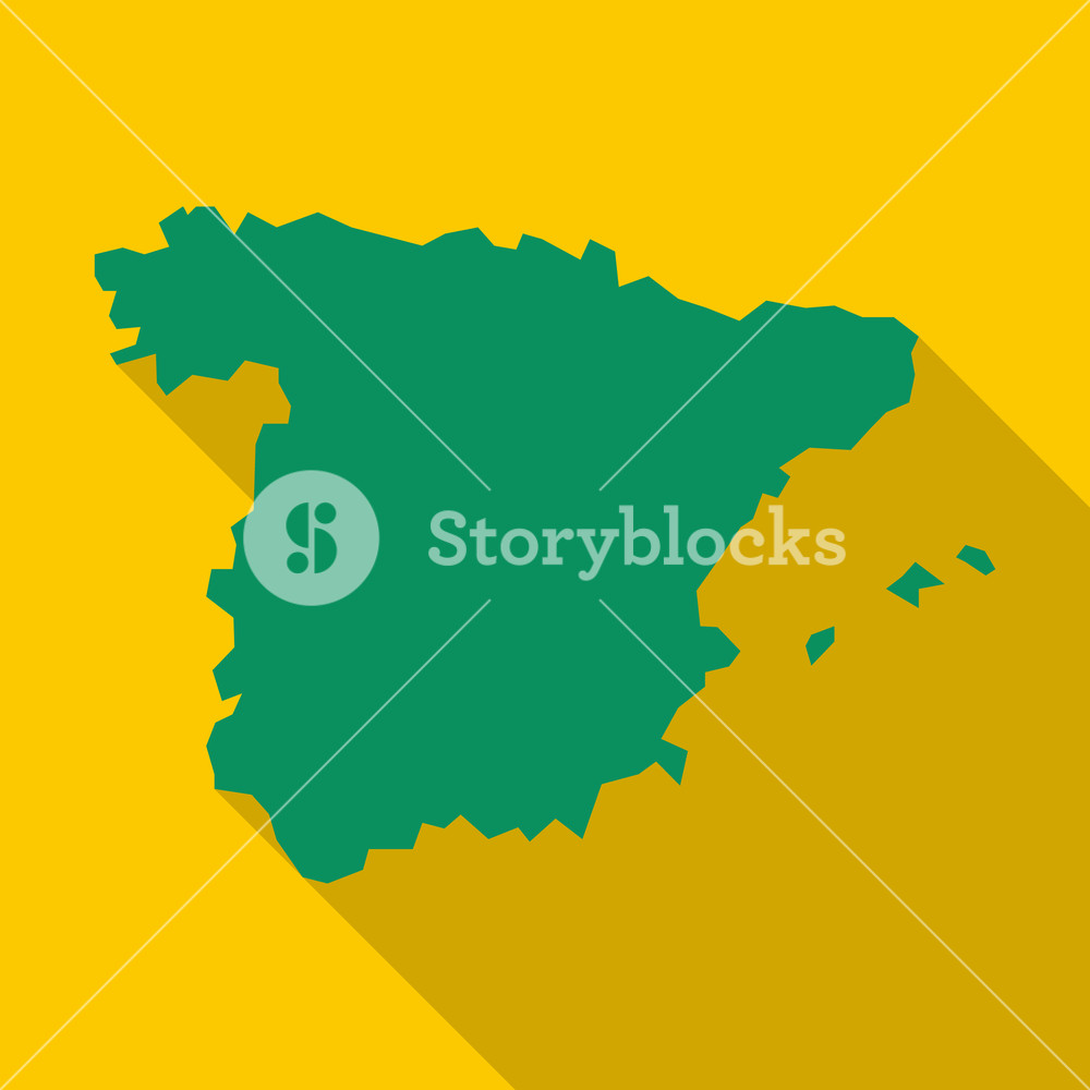 1000x1000 Map Of Span In Flat Style With Long Shadow Territory Symbol