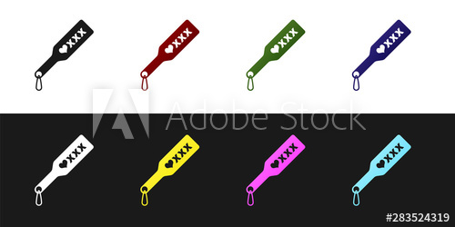 500x250 Set Spanking Paddle Icon Isolated On Black And White Background