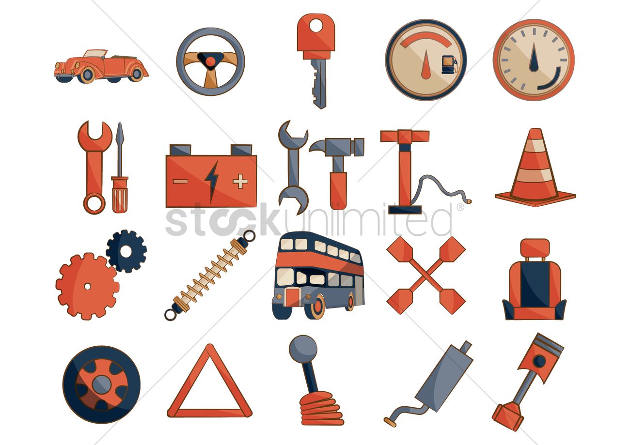1300x919 Car Spare Parts Icons Vector Image