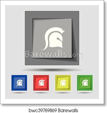 362x382 Spartan Helmet Icon Sign On Original Five Colored Buttons Vector