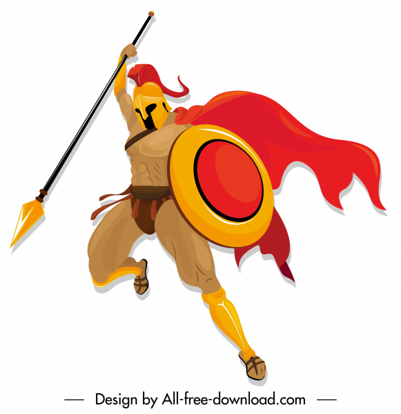 581x600 Spartan Knight Icon Attacking Gesture Colored Cartoon Character