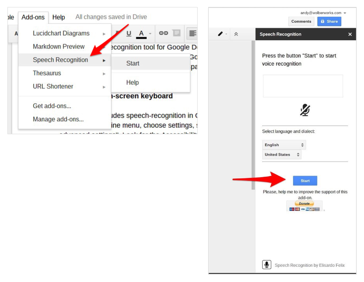 google docs speech to text stops typing but stays active