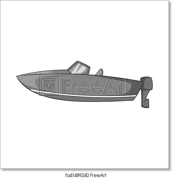 561x581 Free Art Print Of Motor Boat Icon, Gray Monochrome Style Motor