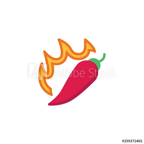 500x500 Hot Chilli Pepper Flat Icon, Vector Sign, Flamed Spicy Chilli