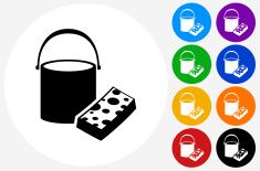 235x155 Bucket And Sponge Icon On Flat Color Circle Buttons Vector Art